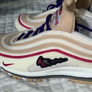 Cream color with vibrant accents and unique design elements